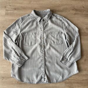 Women's Denim Gray Shirt Button Down Long Sleeve Top SZ L
